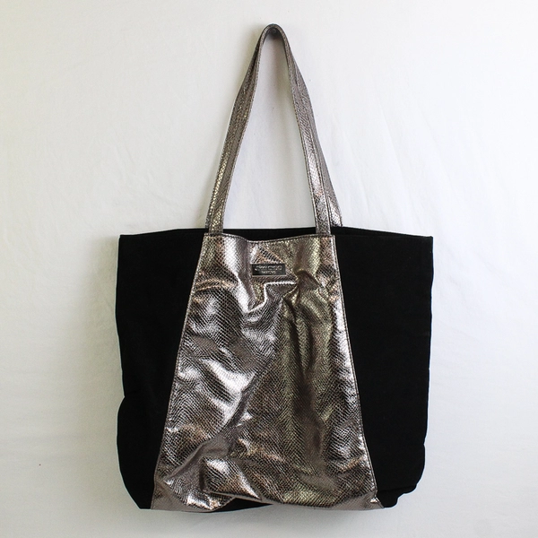 Jimmy Choo Parfums Iridescent Pink Faux Snake Skin Black Suede Women's Tote Bag