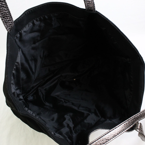 Jimmy Choo Parfums Iridescent Pink Faux Snake Skin Black Suede Women's Tote Bag