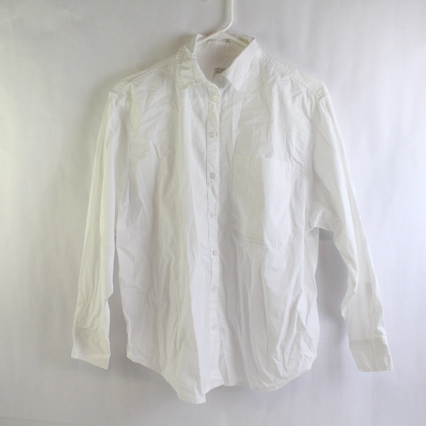 A New Day Plain White Button-Up Long-Sleeved Shirt Women's Size Small