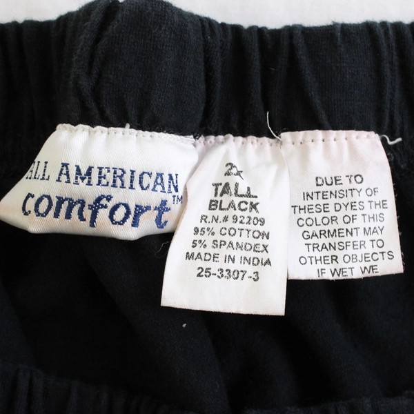 All American Comfort Women's 2X Tall Black Foot Loop Dance Sweat Pants