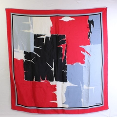 VTG Charlotte Original Design Red Black Gray Scarf 35" x 35" FLAWED