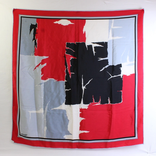 VTG Charlotte Original Design Red Black Gray Scarf 35" x 35" FLAWED