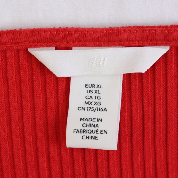 H&M Red Puff-Sleeve V-Neck Sweater Women's Size XL