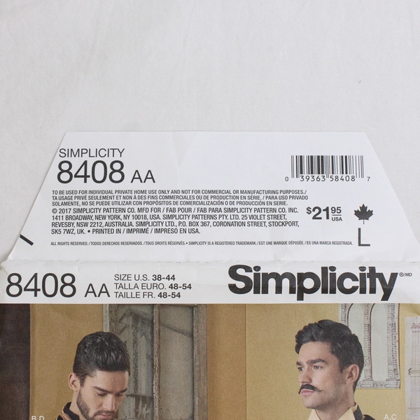 Simplicity Arkivestry Designs 8408 Shirt & Vests Costumes Mens Size AA (38-44)