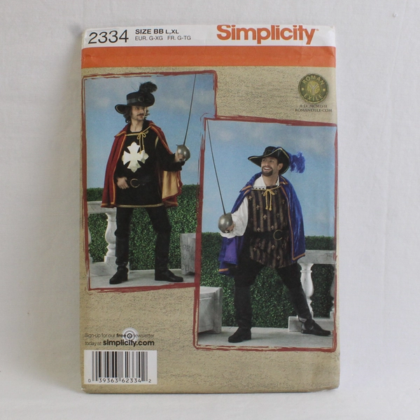 Simplicity Roman Exile Designs 2334 Musketeer Costumes Mens Size BB (L, XL)