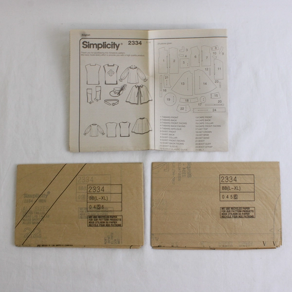 Simplicity Roman Exile Designs 2334 Musketeer Costumes Mens Size BB (L, XL)