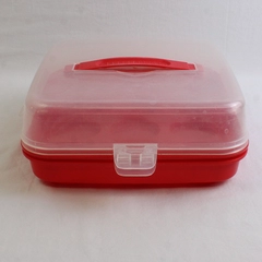 Set of 2 Red Plastic Cupcake Muffin Carriers 10" x 10" x 3.5"