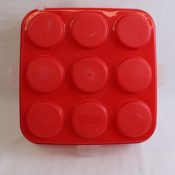 Set of 2 Red Plastic Cupcake Muffin Carriers 10" x 10" x 3.5"