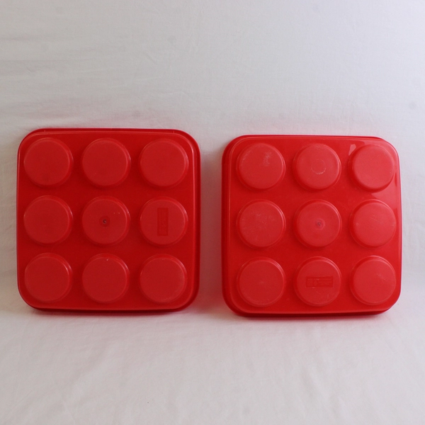 Set of 2 Red Plastic Cupcake Muffin Carriers 10" x 10" x 3.5"