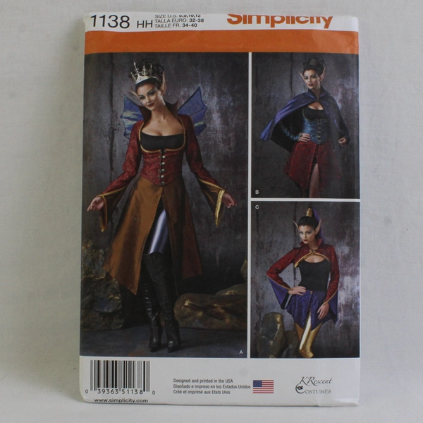 Simplicity Krescent Costumes 1138 Fantasy Style Womens Size HH (6, 8, 10, 12)