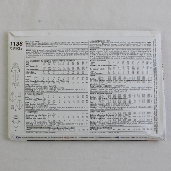 Simplicity Krescent Costumes 1138 Fantasy Style Womens Size HH (6, 8, 10, 12)