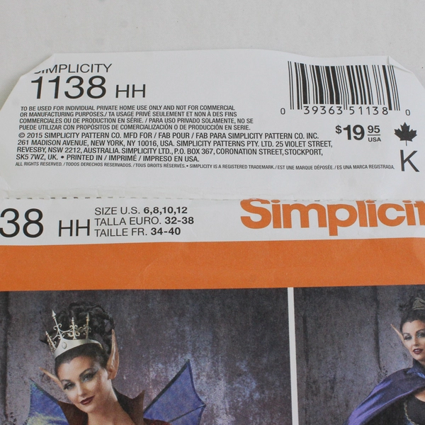 Simplicity Krescent Costumes 1138 Fantasy Style Womens Size HH (6, 8, 10, 12)
