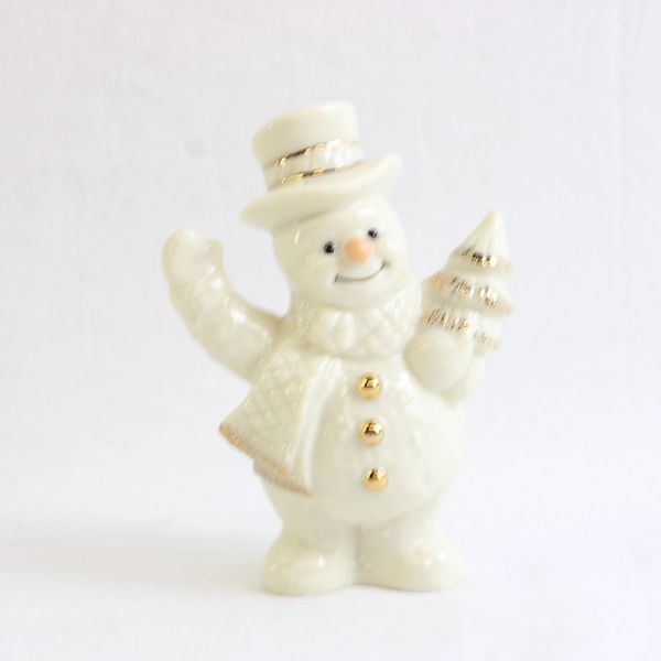 Vintage Lenox Porcelain Snowman Holding Christmas Tree Figure 3.5"