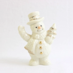 Vintage Lenox Porcelain Snowman Holding Christmas Tree Figure 3.5"