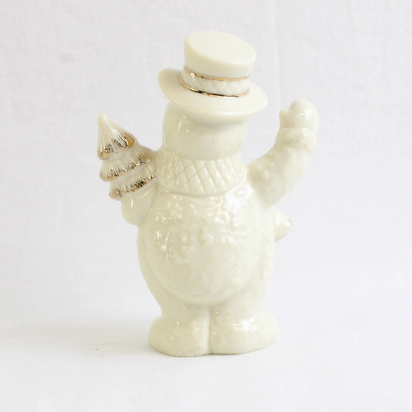 Vintage Lenox Porcelain Snowman Holding Christmas Tree Figure 3.5"