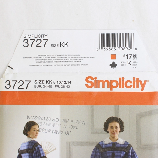 Simplicity 3727 Victorian Dress Costume Patterns Women's Sz KK (8,10,12,14) 2009
