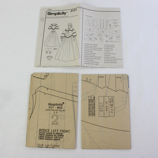 Simplicity 3727 Victorian Dress Costume Patterns Women's Sz KK (8,10,12,14) 2009