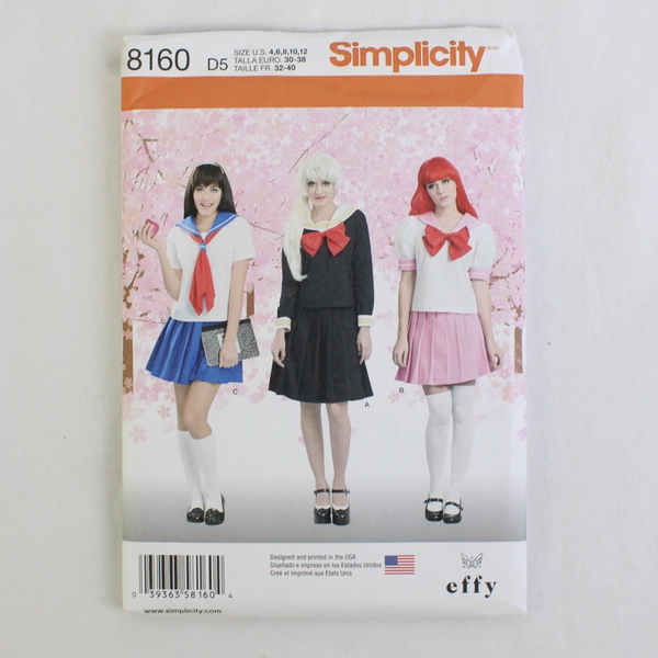 Simplicity Effy 8160 Japanese School Girl Costume Women's Size D3 (4,6,8,10,12)