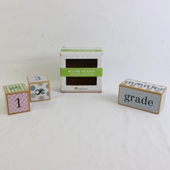 Lovely Sprouts Set Of 3 Milestone Age Blocks Solid Wood Unisex Neutral