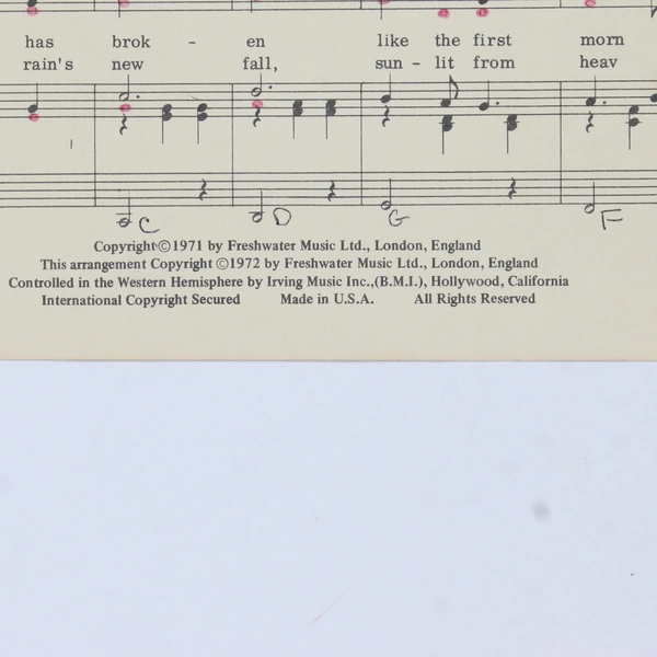 Sheet Music Morning Has Broken by Cat Stevens & Eleanor Farjeon 1972