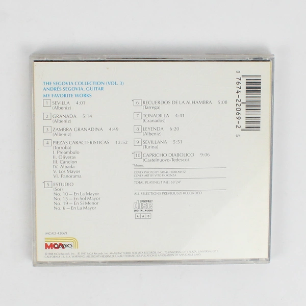 Andres Segovia Music CD My Favorite Works The Segovia Collection Vol 3 1988