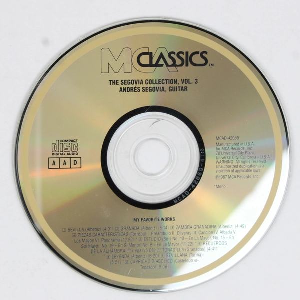 Andres Segovia Music CD My Favorite Works The Segovia Collection Vol 3 1988