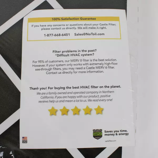 Castle Filters HVAC Furnace Air Filter MERV 8 20x25x1 1-Year Replacement 