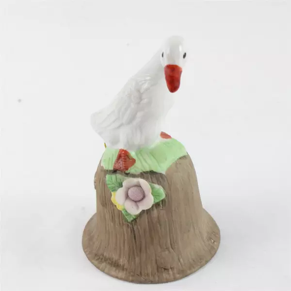 Vintage Ceramic Porcelain Bell Goose Duck Figurine Flower Design 5" Tall