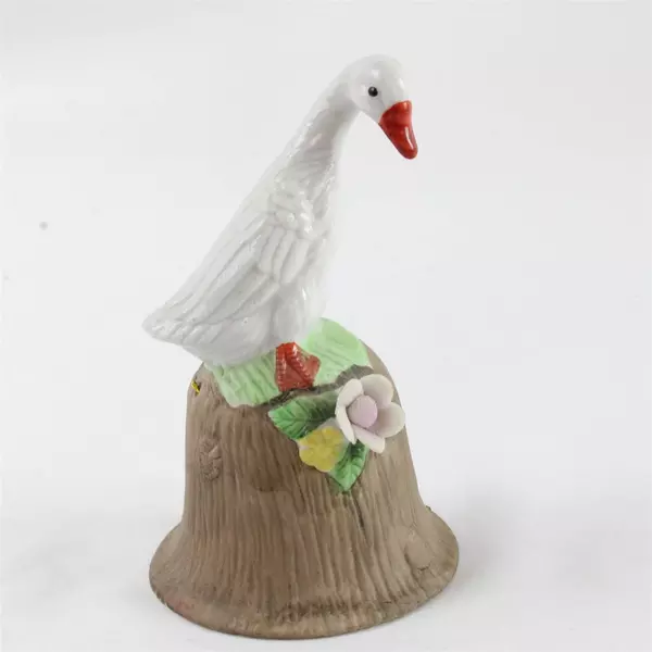 Vintage Ceramic Porcelain Bell Goose Duck Figurine Flower Design 5" Tall