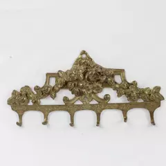 Victorian Brass Floral Wall Mount 6 Hook 8.5 Inch Gold Key Coat Hat Rack