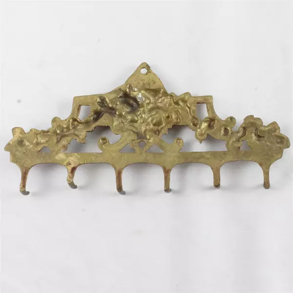 Victorian Brass Floral Wall Mount 6 Hook 8.5 Inch Gold Key Coat Hat Rack