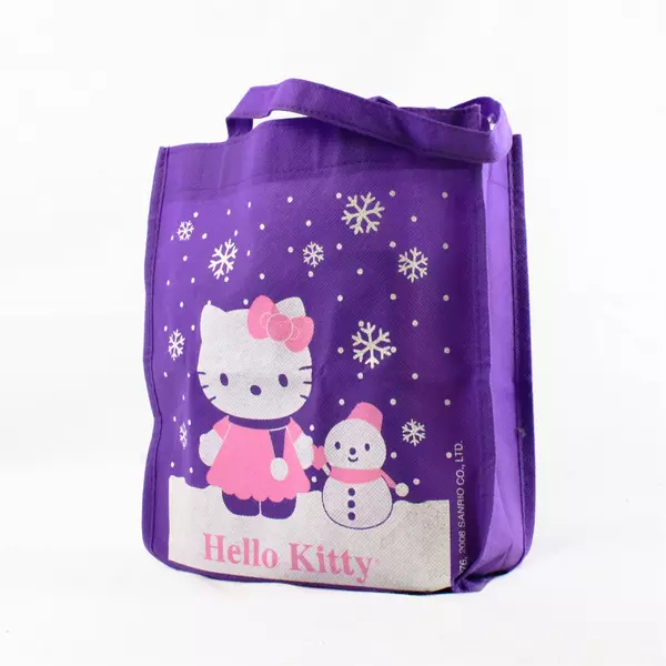 2008 Hello Kitty Sanrio Purple Shopping Tote Gift Bag Small 9.25"x10" Snowflakes