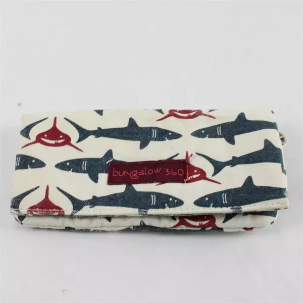 Bungalow 360 Mini Canvas Wallet Clutch Shark Print Small Zip Pouch