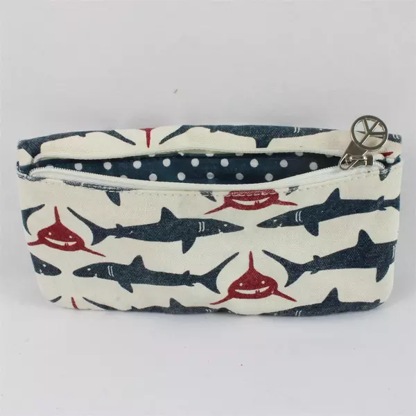 Bungalow 360 Mini Canvas Wallet Clutch Shark Print Small Zip Pouch