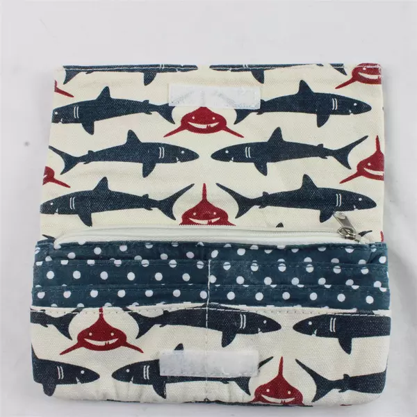 Bungalow 360 Mini Canvas Wallet Clutch Shark Print Small Zip Pouch