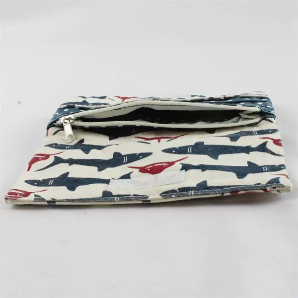 Bungalow 360 Mini Canvas Wallet Clutch Shark Print Small Zip Pouch