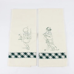 Set of 2 Vintage Handmade Embroidered Cloth Tea Towels FLAWED