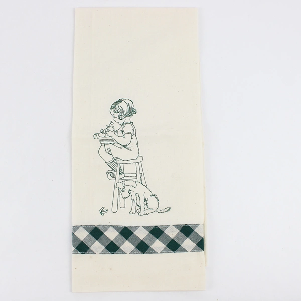 Set of 2 Vintage Handmade Embroidered Cloth Tea Towels FLAWED