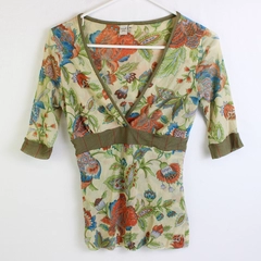 Sweet Pea Women's M Green Floral Mesh Faux Wrap Half Sleeve Top 