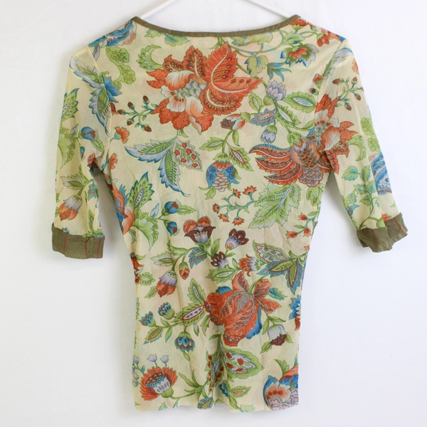 Sweet Pea Women's M Green Floral Mesh Faux Wrap Half Sleeve Top 