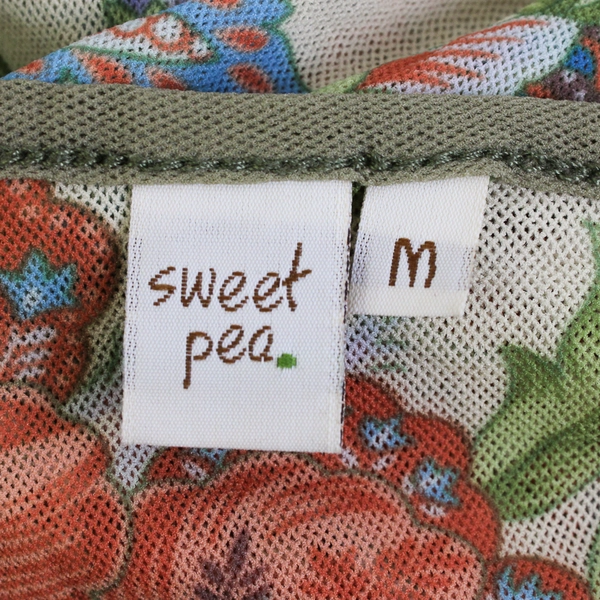 Sweet Pea Women's M Green Floral Mesh Faux Wrap Half Sleeve Top 