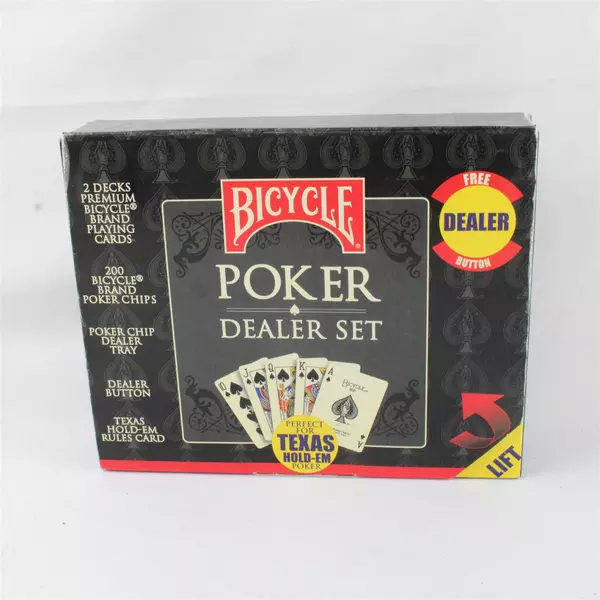 Bicycle Poker Dealer Set 2 Decks 200 Chips Tray Sealed New Card Game Kit