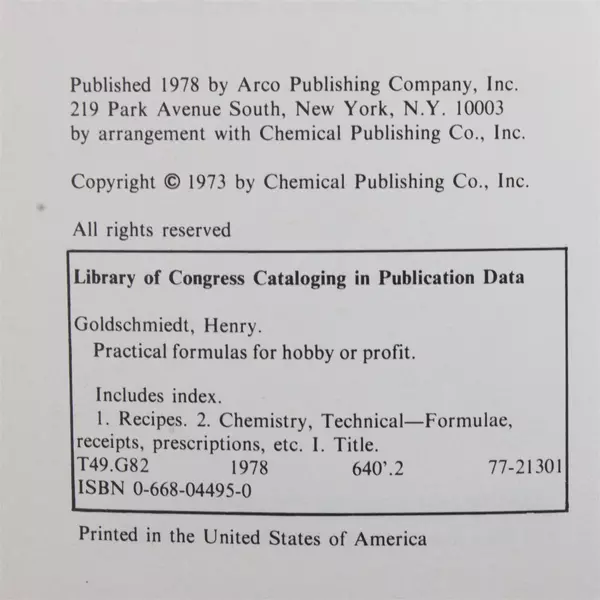 Practical Formulas for Hobby or Profit by Henry Goldschmiedt Paperback 1978