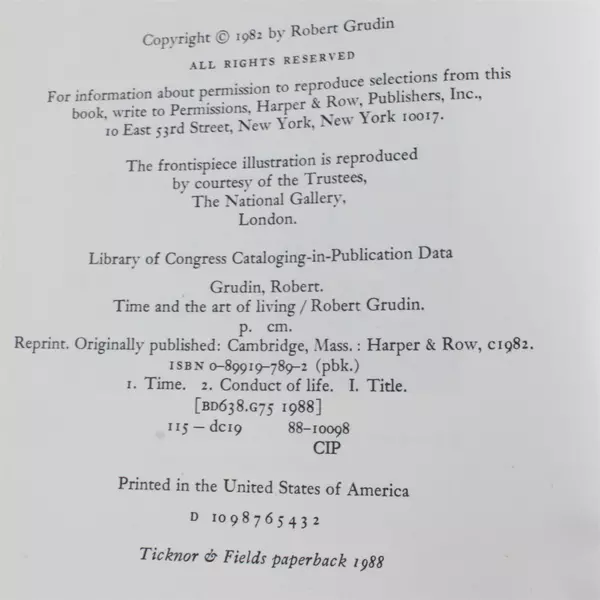 Time and the Art of Living by Robert Grudin Paperback Philosophy Book 