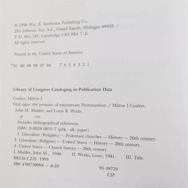 Vital Signs The Promise of Mainstream Protestantism Milton J Coalter Paperback 