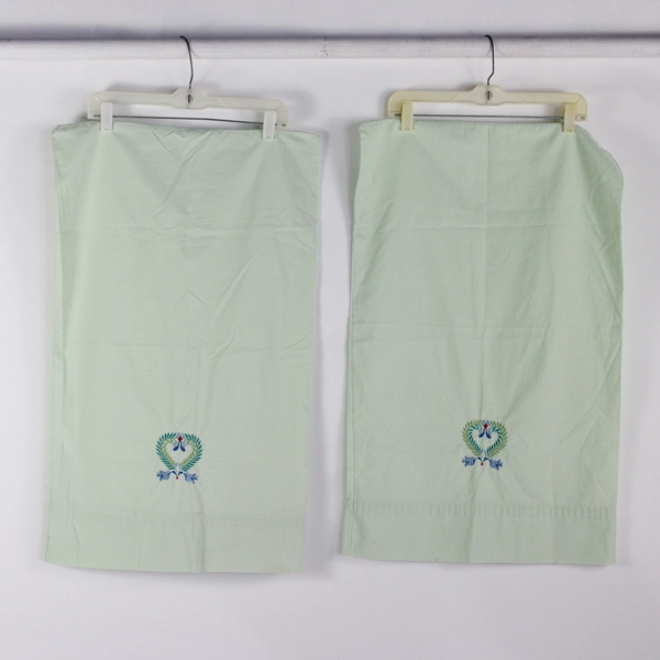 Set of 2 Martha Stewart Everyday Embroidered Mint Green Std Pillowcases FLAWED