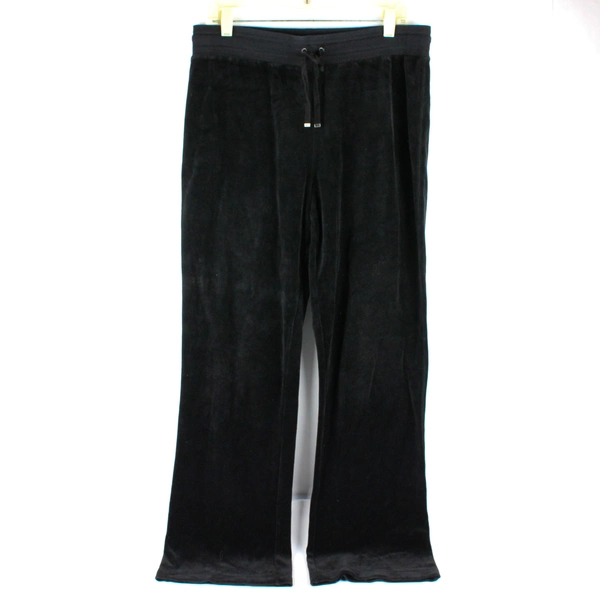 Liz Claiborne Black Velveteen Wide-Leg Drawstring Sweatpants Women's Large