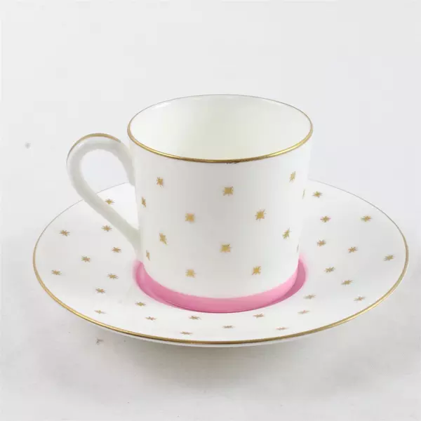Noritake Bone China Pink Starburst Cup & Saucer Set with Gilded Rim