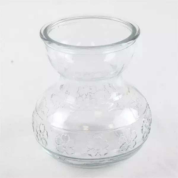 Vintage 4.25" Clear Glass Bulb Forcing Vase Embossed Flowers