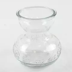 Vintage 4.25" Clear Glass Bulb Forcing Vase Embossed Flowers